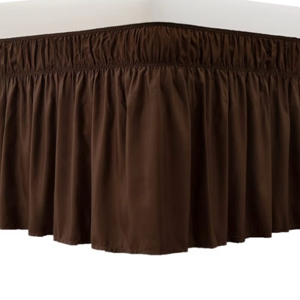 Wrap Around Bed Skirt 14 Inch Drop, Three Fabric Sides, Elastic Dust Ruffled